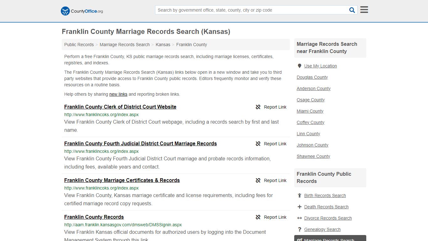 Franklin County Marriage Records Search (Kansas) - County Office