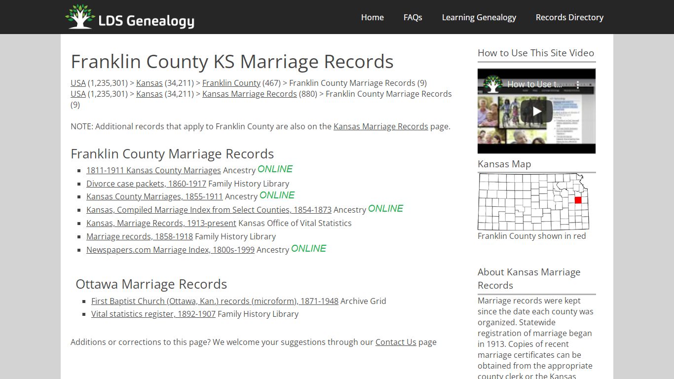 Franklin County KS Marriage Records - ldsgenealogy.com