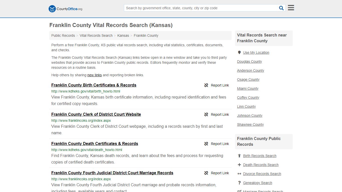 Vital Records Search - Franklin County, KS (Birth, Death, Marriage ...